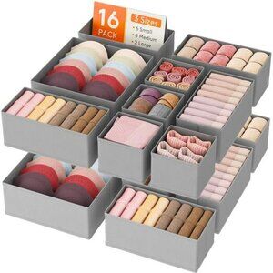 Set of 16 Closet Drawer Organizers Fabric Bins for Bras Socks Underwear
